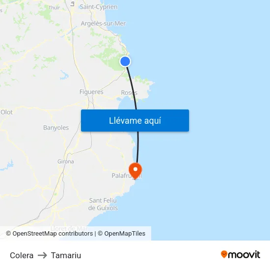 Colera to Tamariu map