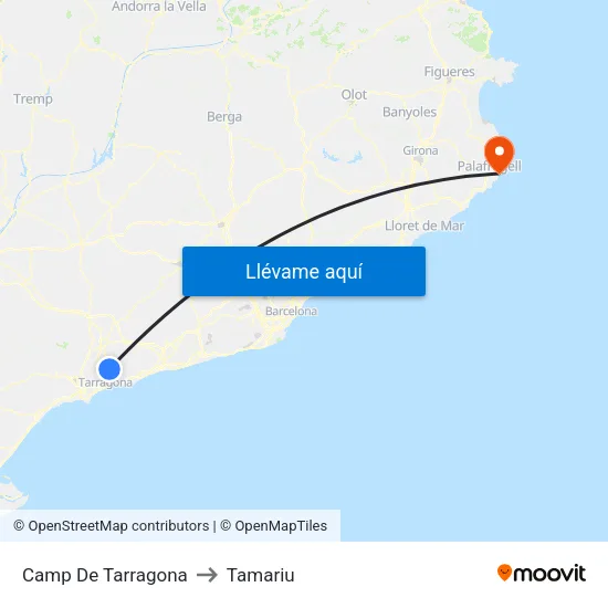 Camp De Tarragona to Tamariu map