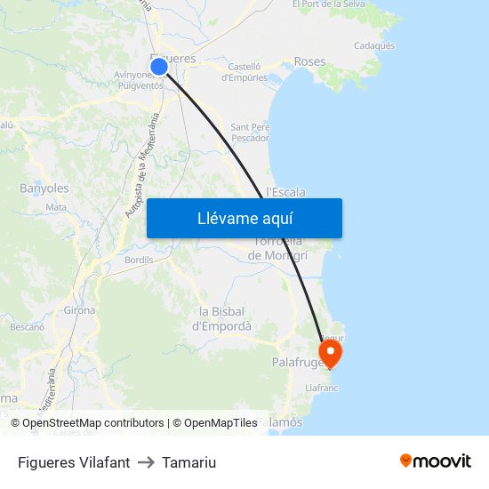 Figueres Vilafant to Tamariu map