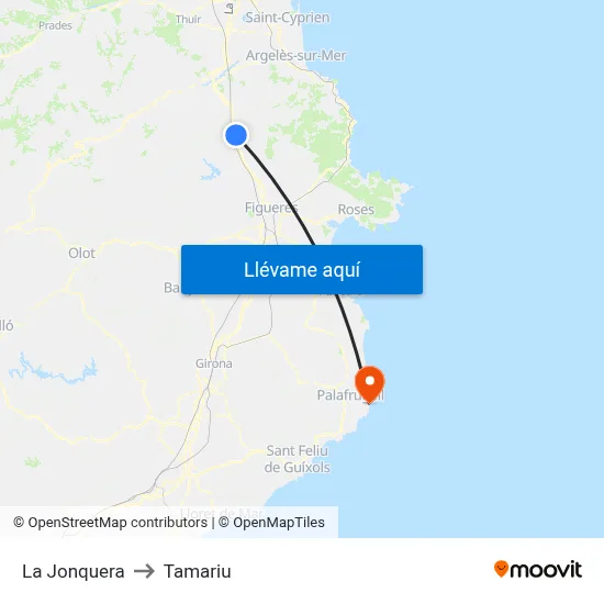 La Jonquera to Tamariu map