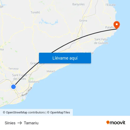 Sínies to Tamariu map