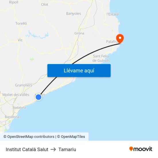 Institut Català Salut to Tamariu map