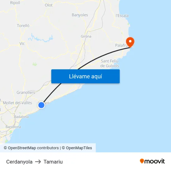 Cerdanyola to Tamariu map