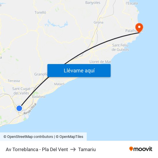 Av Torreblanca - Pla Del Vent to Tamariu map