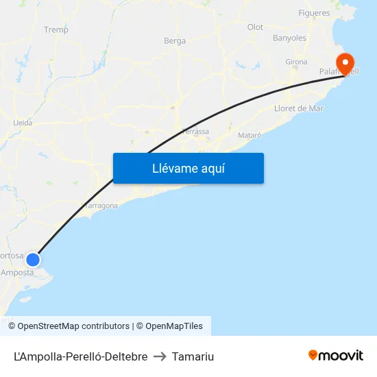L'Ampolla-Perelló-Deltebre to Tamariu map
