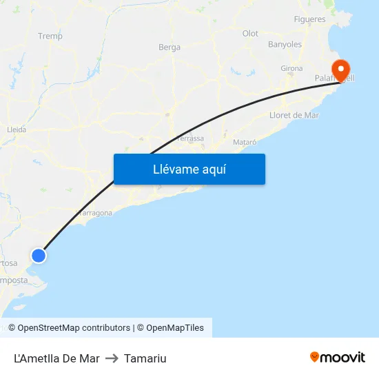 L'Ametlla De Mar to Tamariu map