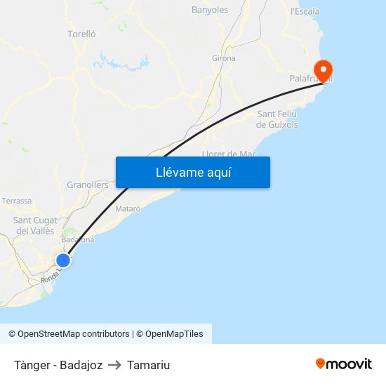 Tànger - Badajoz to Tamariu map