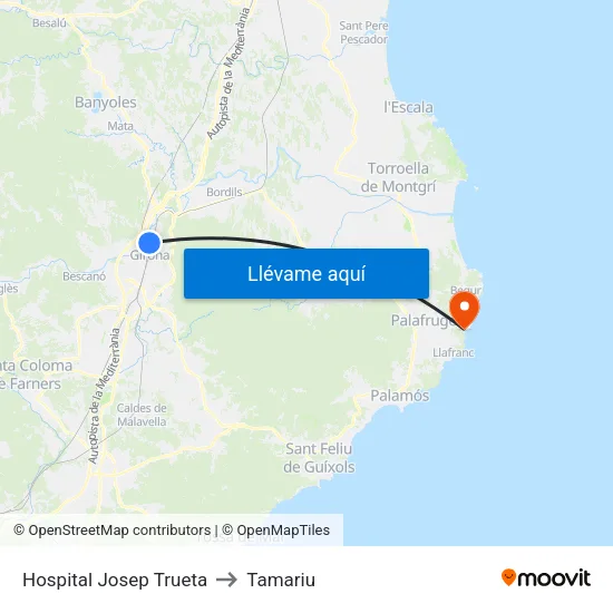 Hospital Josep Trueta to Tamariu map