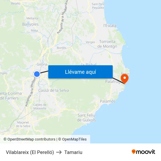 Vilablareix (El Perelló) to Tamariu map