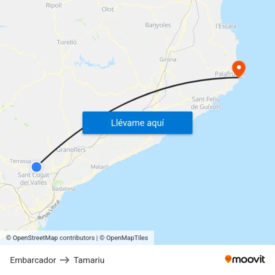 Embarcador to Tamariu map