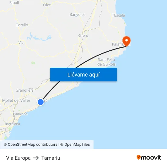 Via Europa to Tamariu map