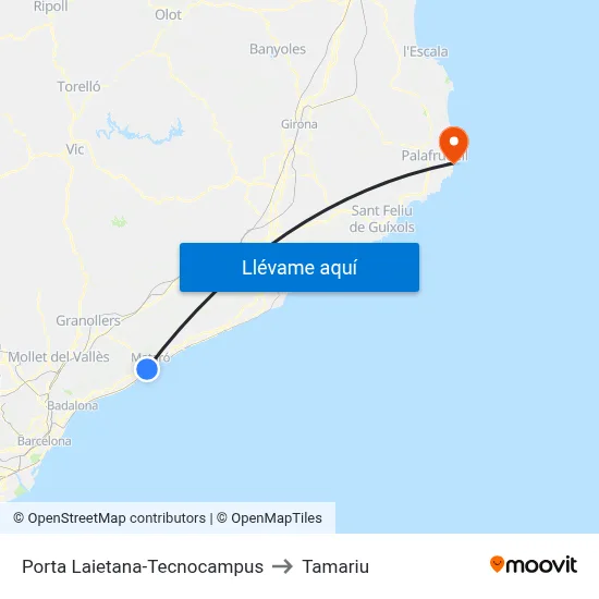Porta Laietana-Tecnocampus to Tamariu map