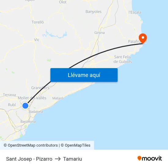 Sant Josep - Pizarro to Tamariu map