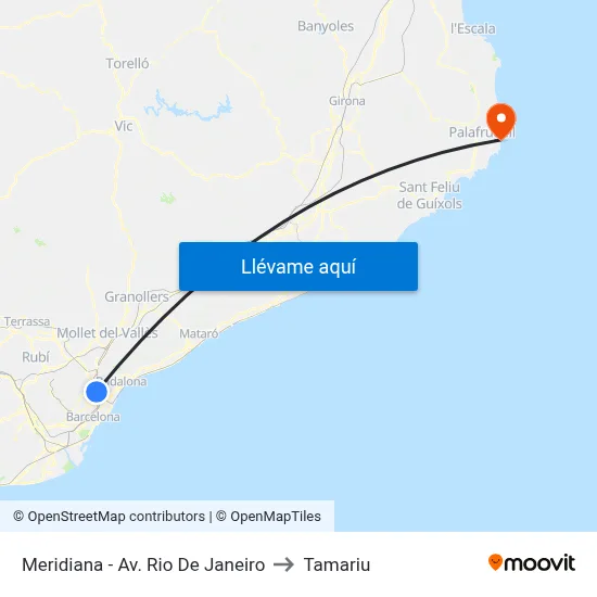 Meridiana - Av. Rio De Janeiro to Tamariu map