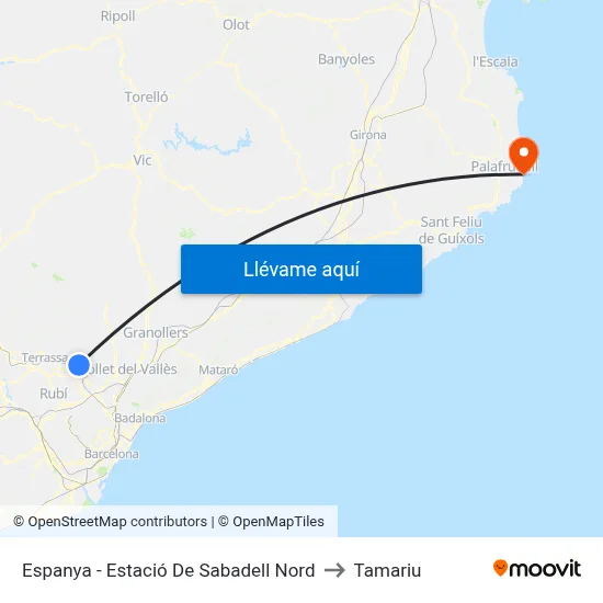 Espanya - Estació De Sabadell Nord to Tamariu map