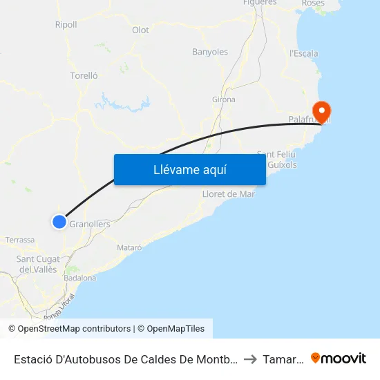 Estació D'Autobusos De Caldes De Montbui to Tamariu map