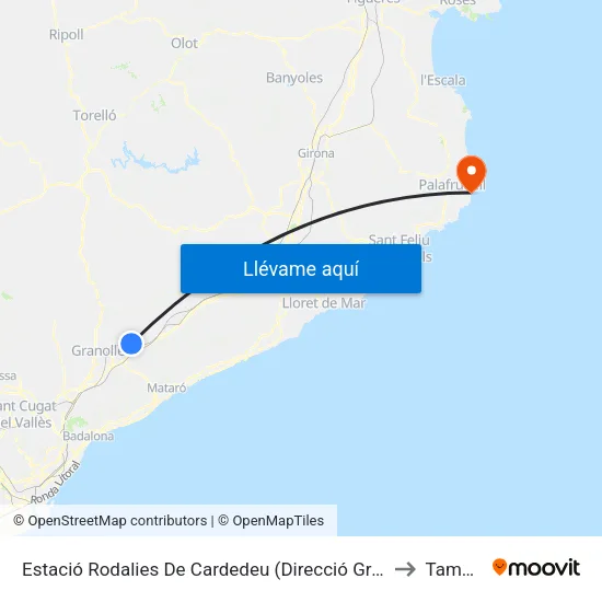 Estació Rodalies De Cardedeu (Direcció Granollers) to Tamariu map