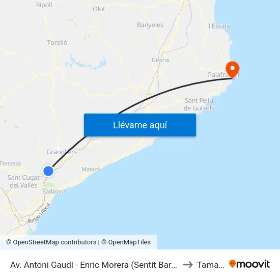 Av. Antoni Gaudí - Enric Morera (Sentit Barcelona) to Tamariu map