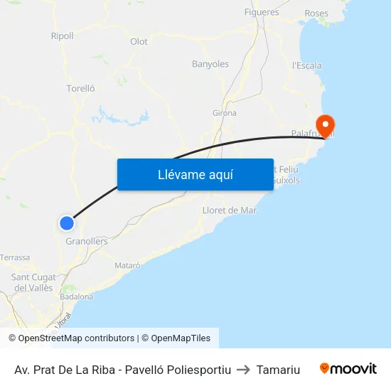 Av. Prat De La Riba - Pavelló Poliesportiu to Tamariu map