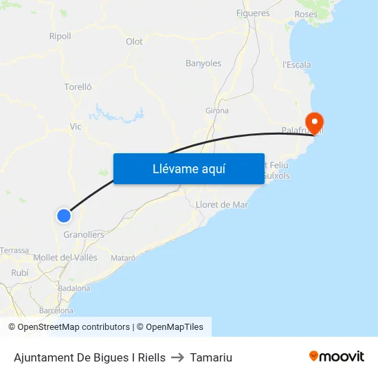 Ajuntament De Bigues I Riells to Tamariu map