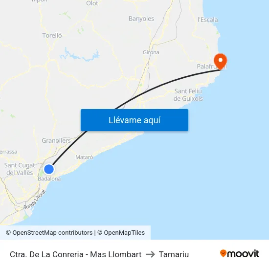 Ctra. De La Conreria - Mas Llombart to Tamariu map