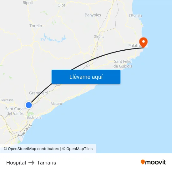 Hospital to Tamariu map