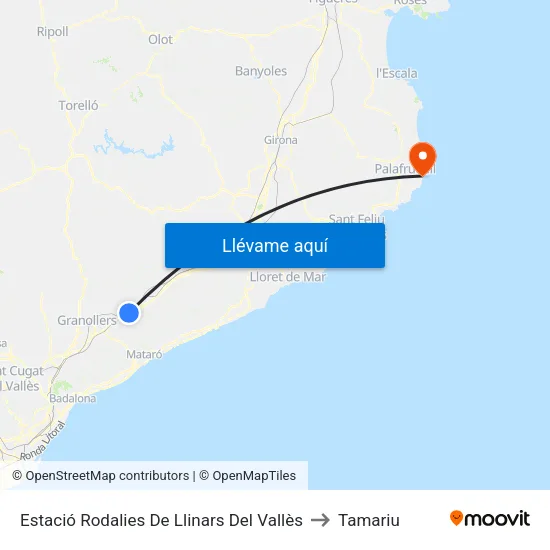 Estació Rodalies De Llinars Del Vallès to Tamariu map