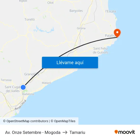 Av. Onze Setembre - Mogoda to Tamariu map