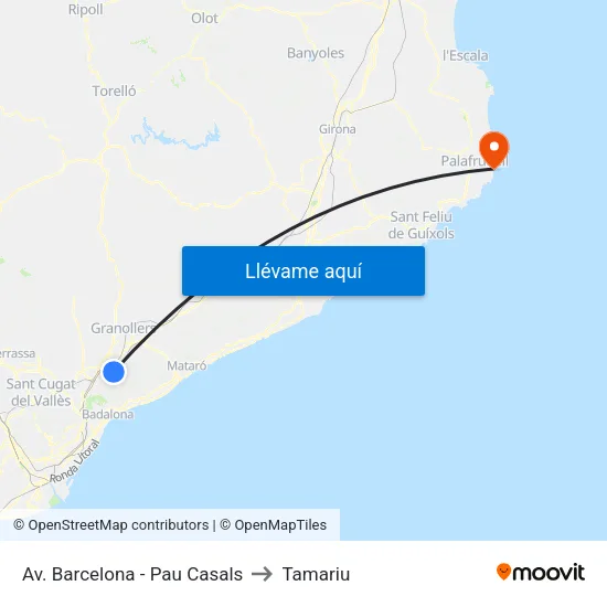 Av. Barcelona - Pau Casals to Tamariu map