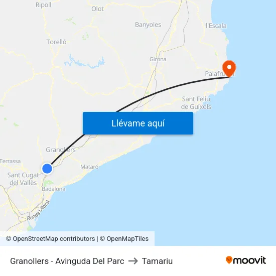 Granollers - Avinguda Del Parc to Tamariu map