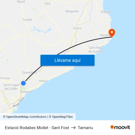 Estació Rodalies Mollet - Sant Fost to Tamariu map