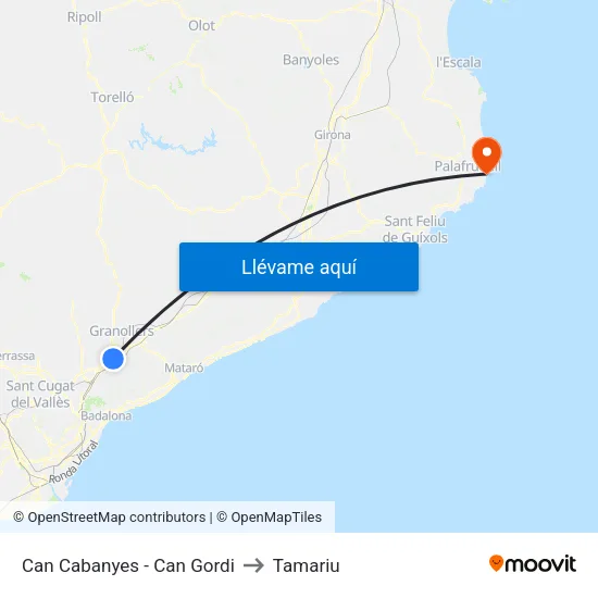 Can Cabanyes - Can Gordi to Tamariu map