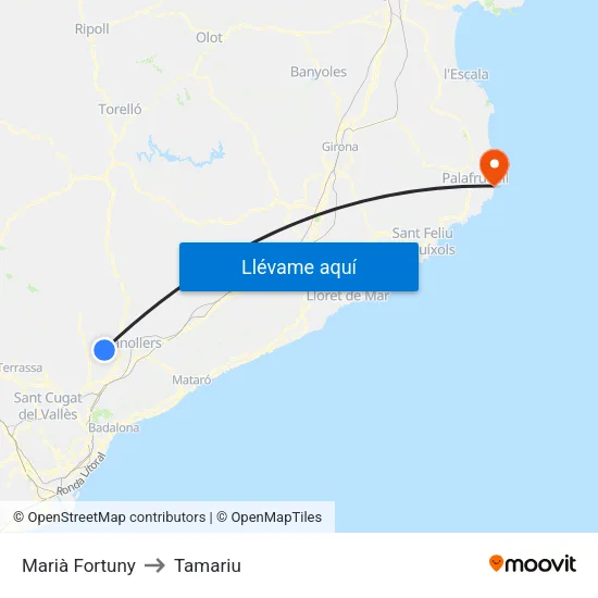 Marià Fortuny to Tamariu map