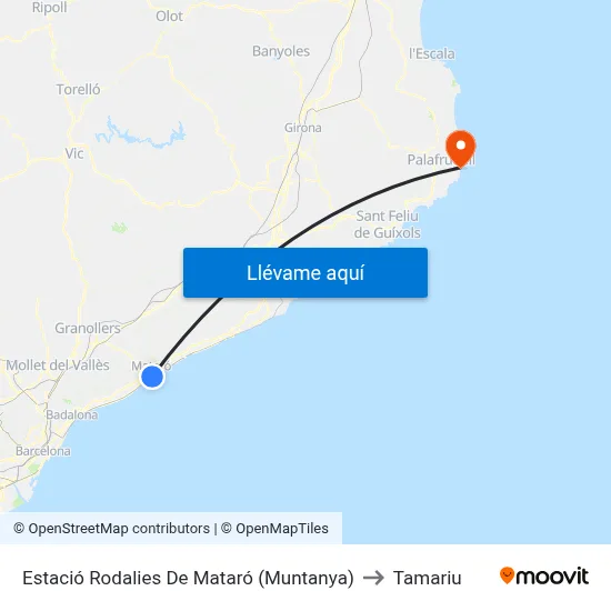 Estació Rodalies De Mataró (Muntanya) to Tamariu map