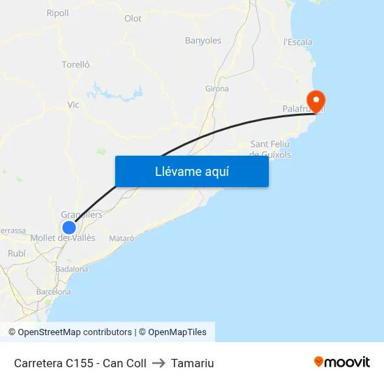 Carretera C155 - Can Coll to Tamariu map