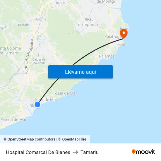 Hospital Comarcal De Blanes to Tamariu map