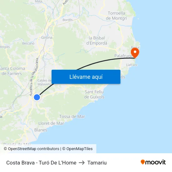Costa Brava - Turó De L'Home to Tamariu map