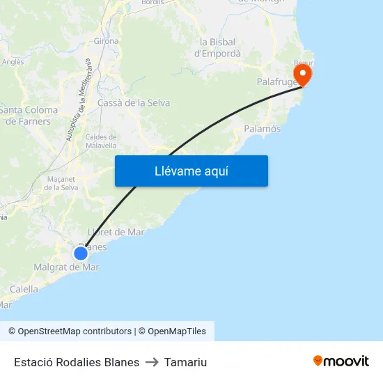 Estació Rodalies Blanes to Tamariu map