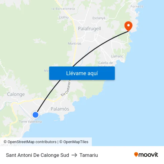 Sant Antoni De Calonge Sud to Tamariu map