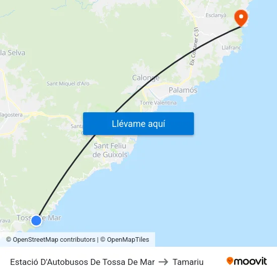 Estació D'Autobusos De Tossa De Mar to Tamariu map