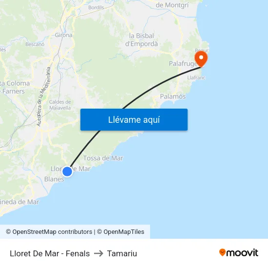 Lloret De Mar - Fenals to Tamariu map