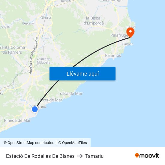 Estació De Rodalies De Blanes to Tamariu map