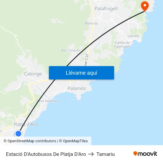 Estació D'Autobusos De Platja D'Aro to Tamariu map