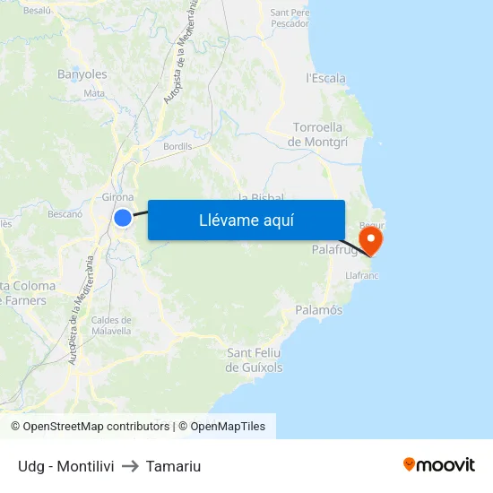 Udg - Montilivi to Tamariu map
