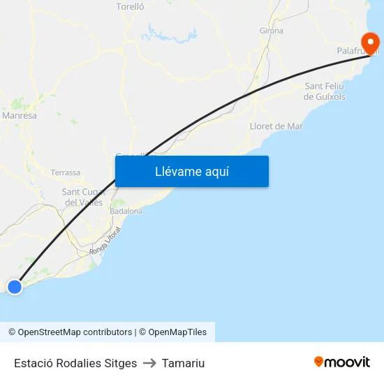 Estació Rodalies Sitges to Tamariu map