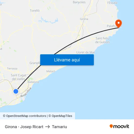 Girona - Josep Ricart to Tamariu map