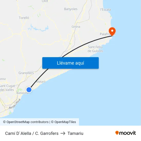 Camí D`Alella / C. Garrofers to Tamariu map