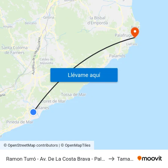Ramon Turró - Av. De La Costa Brava - Palauet to Tamariu map