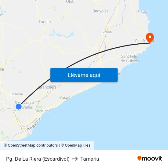 Pg. De La Riera (Escardívol) to Tamariu map