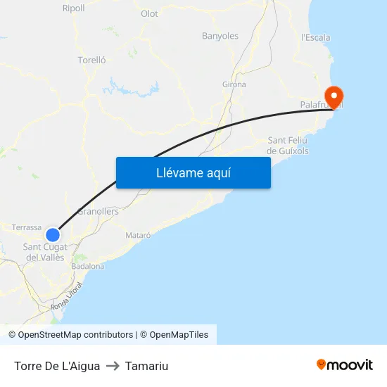 Torre De L'Aigua to Tamariu map